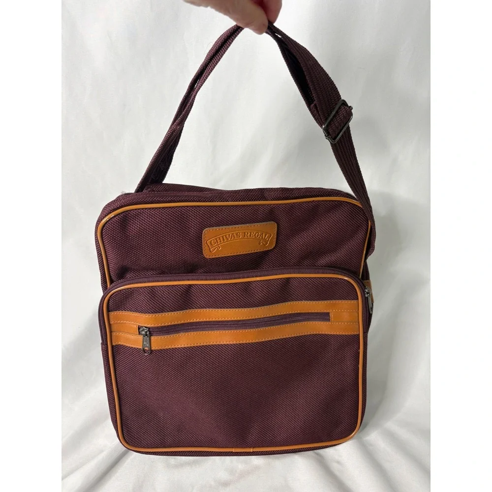 Vintage Chivas Regal Messenger Bag Burgundy Canvas Crossbody Shoulder Bag Retro‎